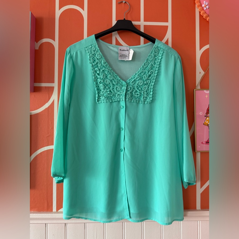 Teal Lace Detail Women's Top